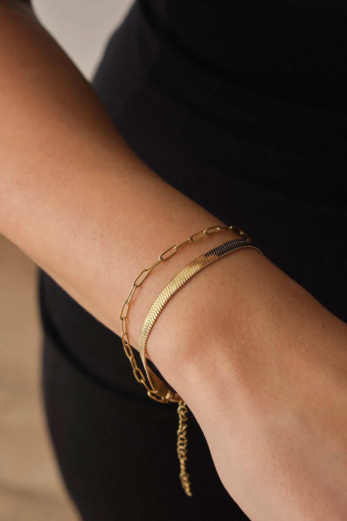 Çelik 2'li Kombin İtalyan ve Ataç Zincir Bileklik Minimal Kararmaz 17+4cm