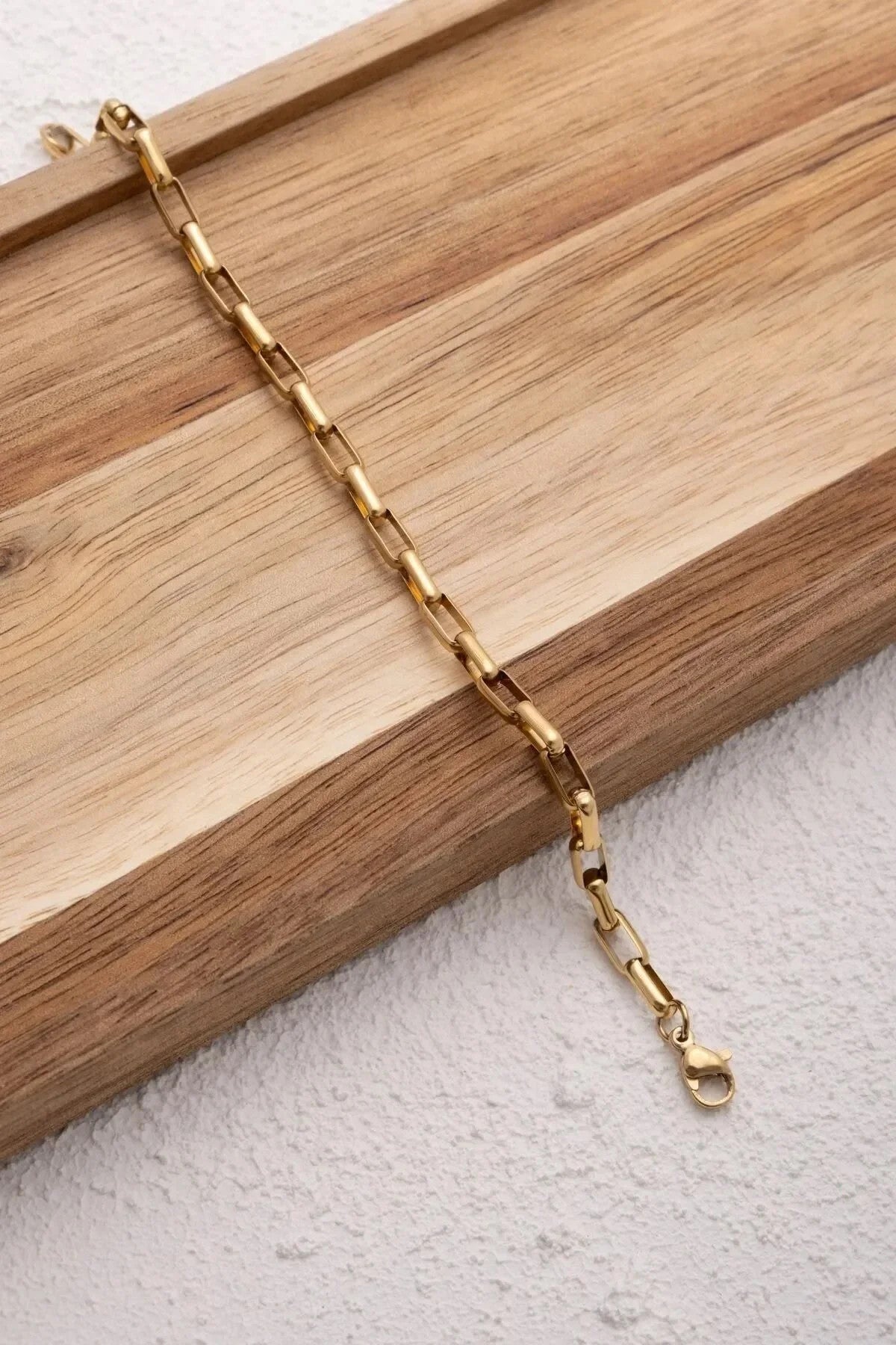 Çelik Dikdörtgen Erkek Zincir Bileklik 4mm Kararmaz 20cm