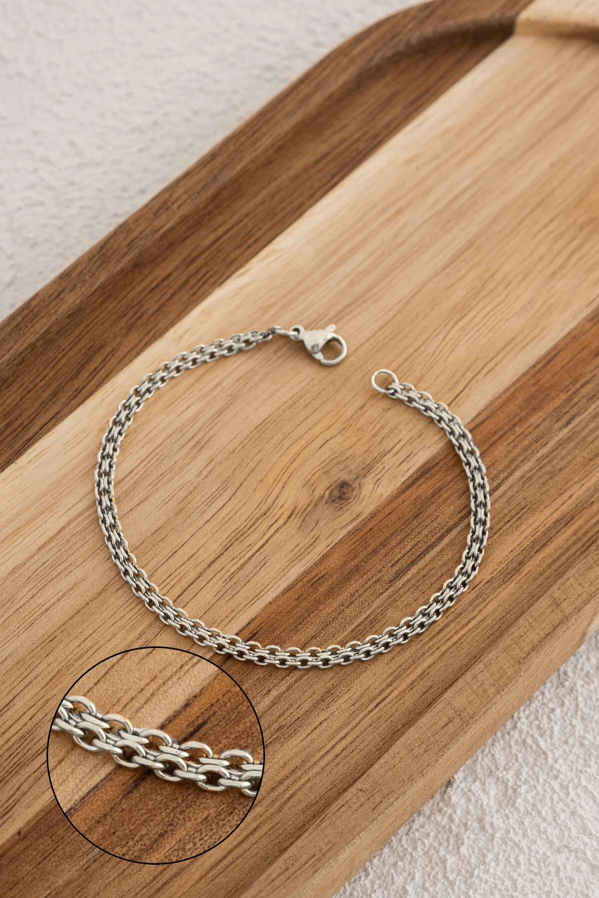 Çelik Örme Zincir Halhal Günlük Kullanıma Uygun İç İçe Geçmeli Klasik Forse Halhal 3mm 22cm+4cm