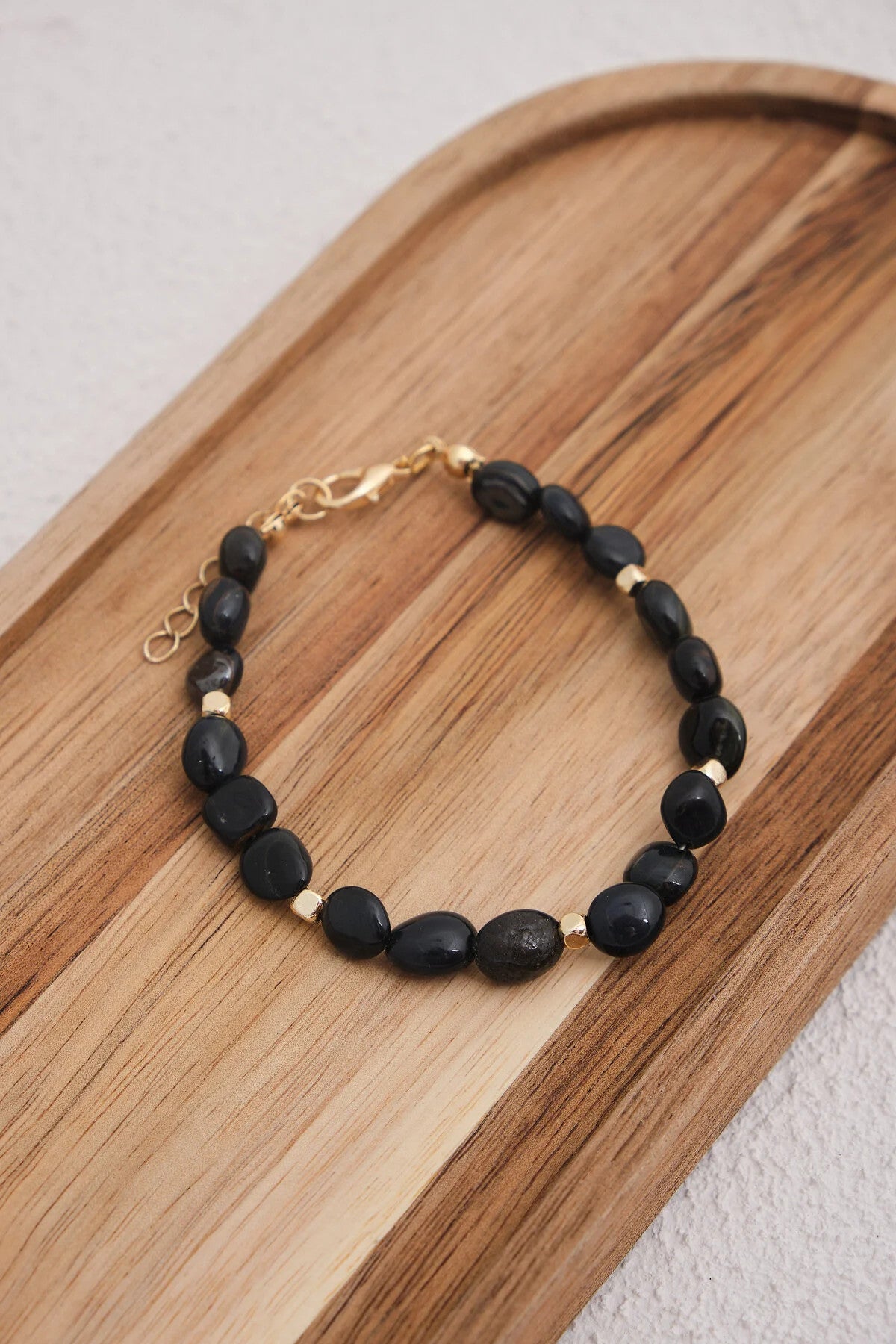 Obsidyen Doğal Taş Bileklik 17cm+4cm El İşi Özel Yapım Gerçek Obsidyen Taş