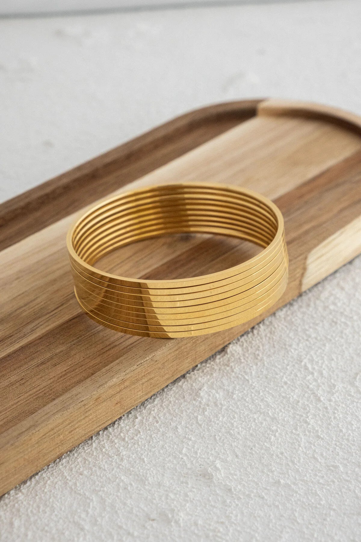 Çelik Ajda Bilezik İnce Kibrit Çöpü Kararmaz Altın 9'lu Set Çap 6.6cm