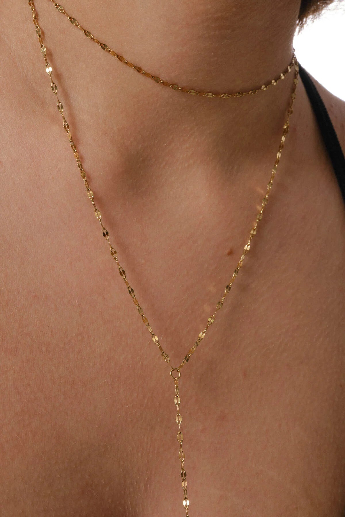 Çelik Dudak Y Kolye Aynalı Zincir Choker Dekolte Kolye 1mm Zarif Minimal