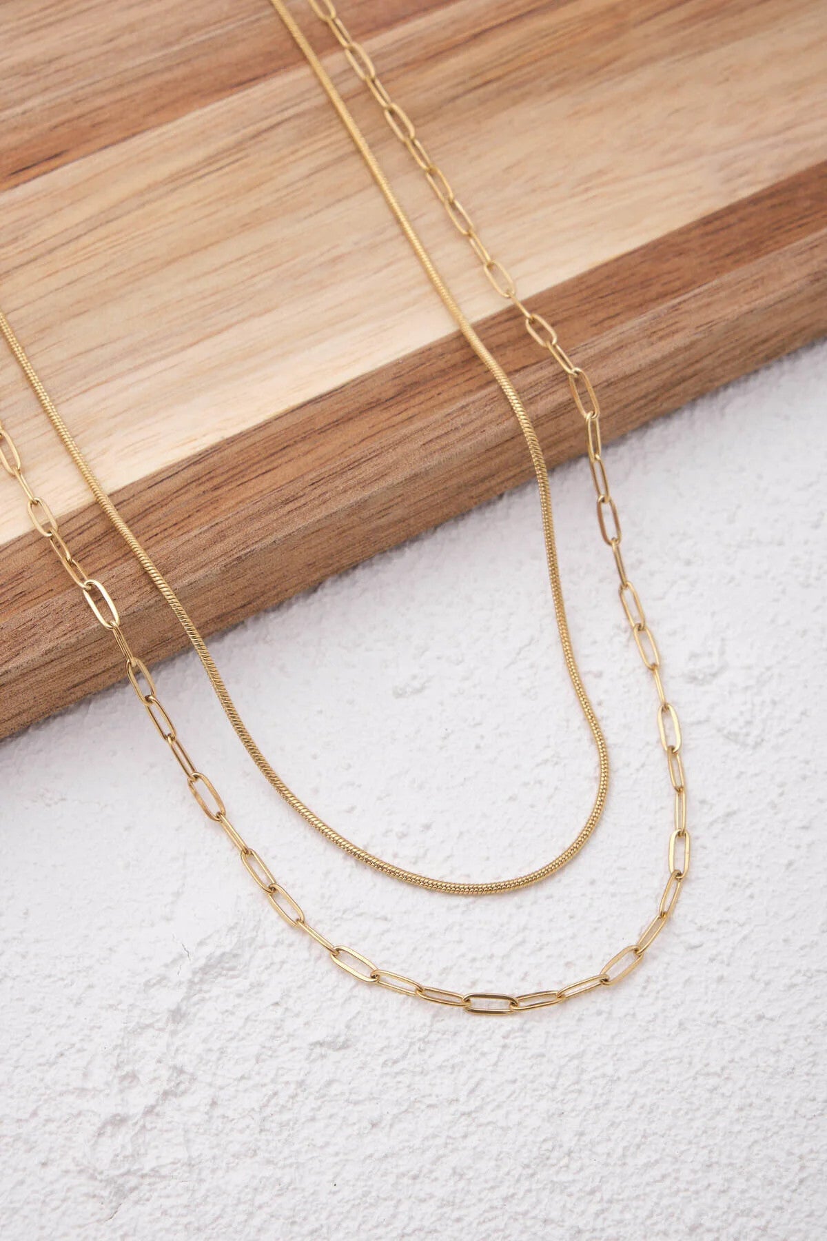 Çelik 2'li Kombin Ataç ve İnce İtalyan Zincir Kolye Minimal Kararmaz 45+5cm