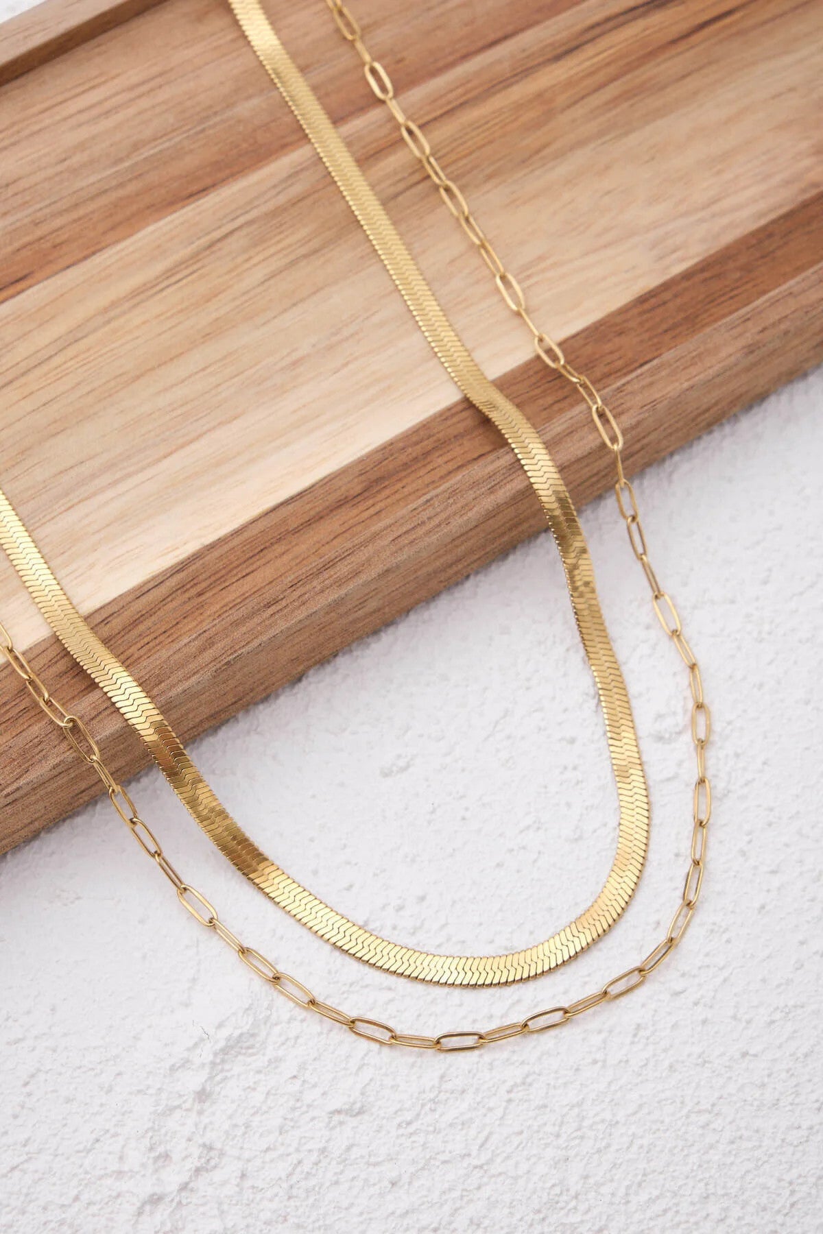 Çelik 2'li Kombin İtalyan ve Ataç Zincir Kolye Minimal Kararmaz 45+5cm