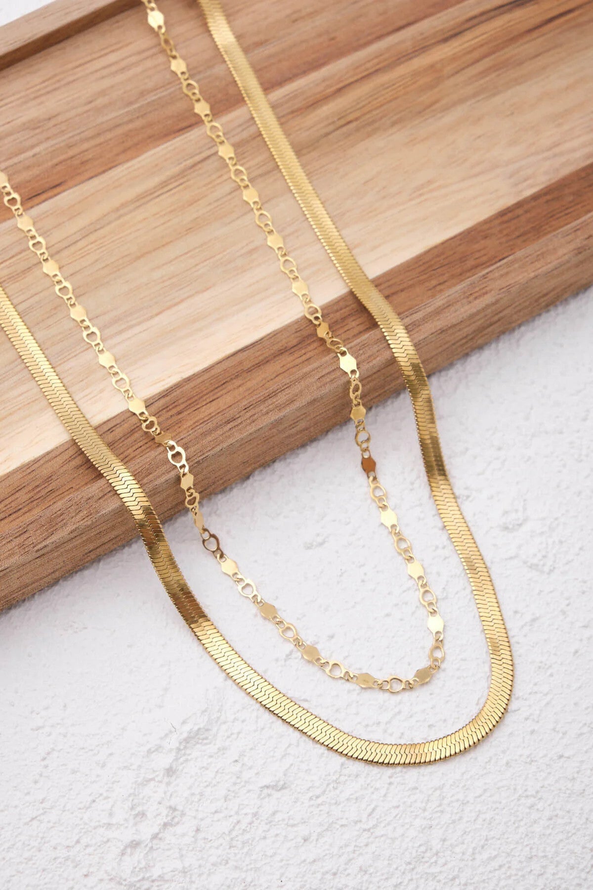 Çelik 2'li Kombin İtalyan ve Kalpli Altıgen Zincir Kolye Minimal Kararmaz 45+5cm