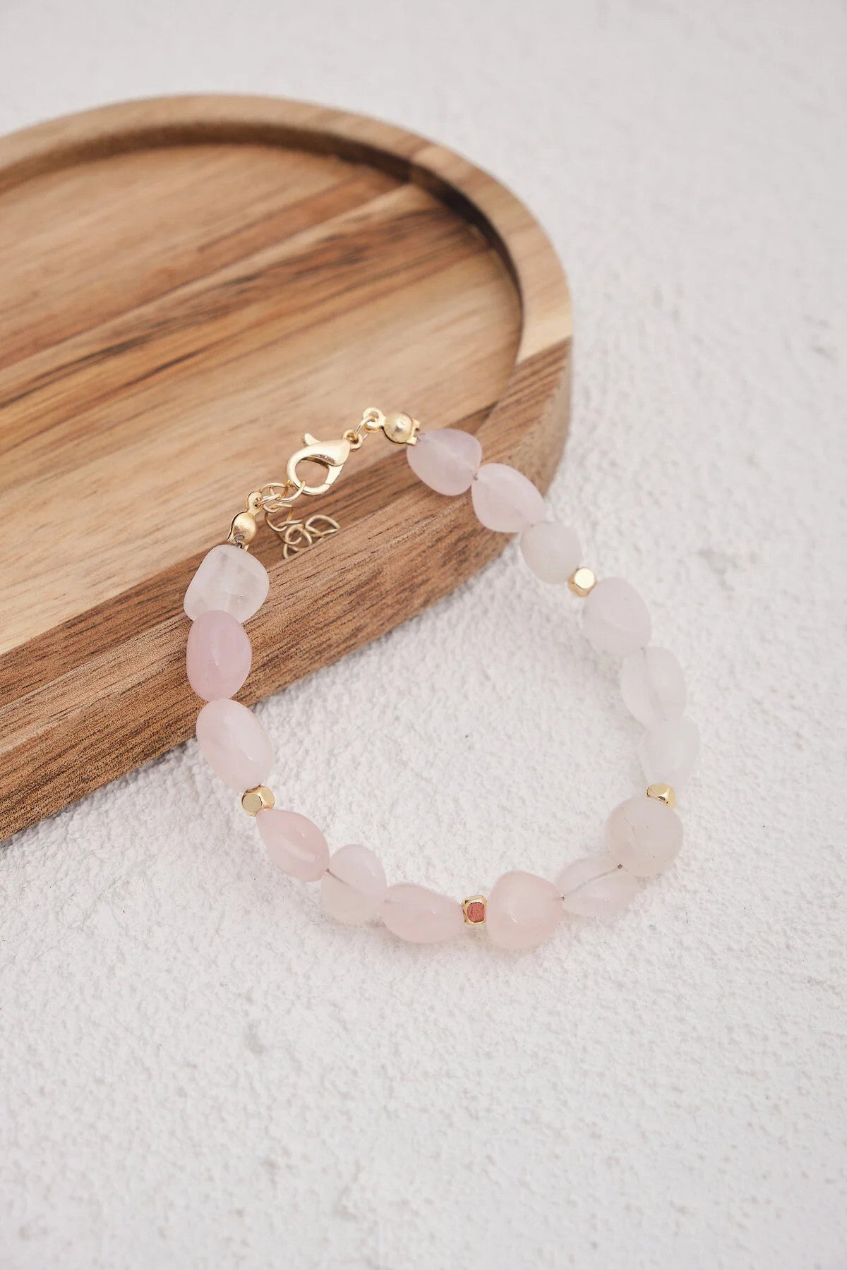 Pembe Kuvars Doğal Taş Bileklik 17cm+4cm El İşi Özel Yapım Gerçek Pembe Kuvars Taş