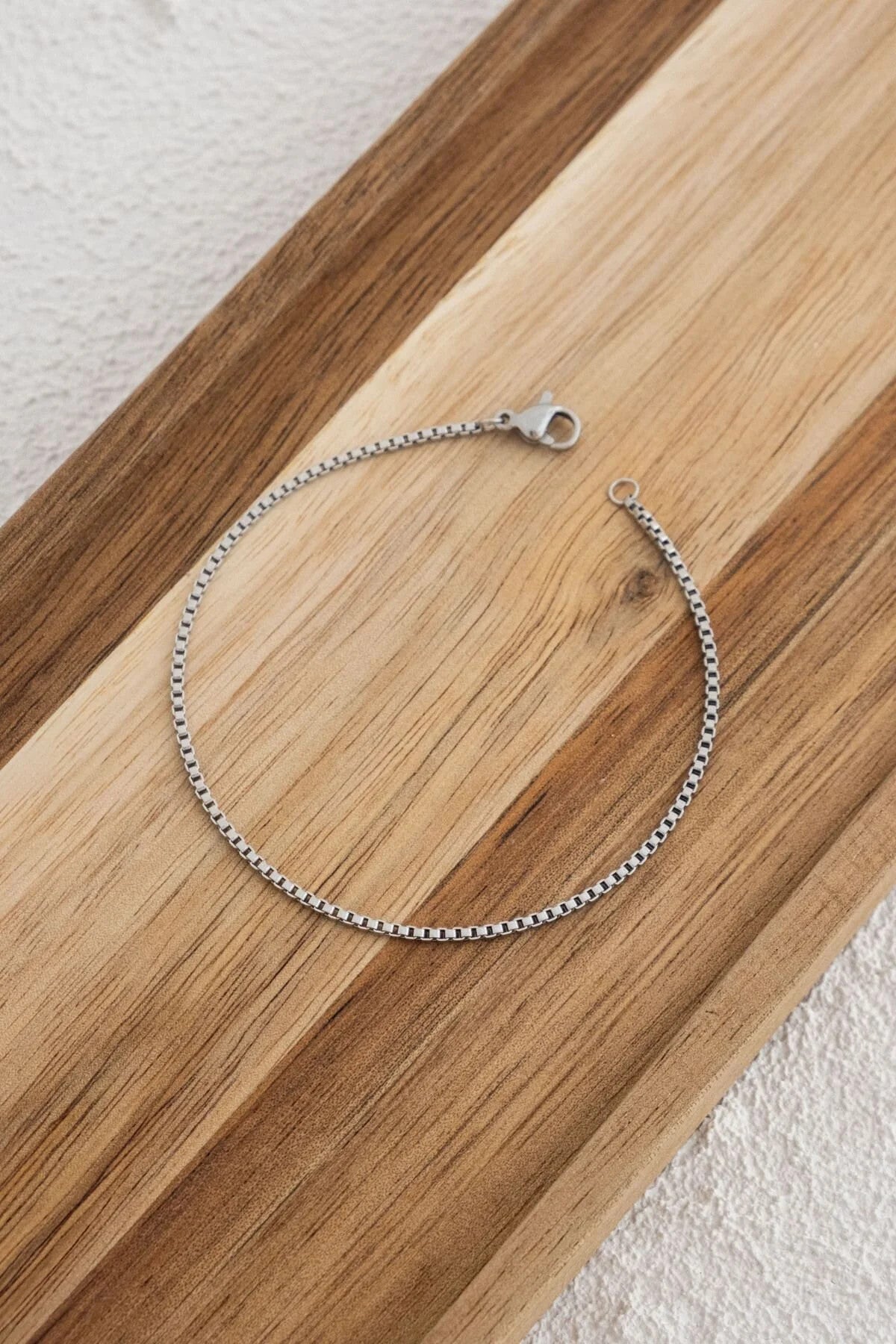 Çelik Kutu Kare Zincir Halhal Denizde Günlük Kullanıma Uygun Kararmaz İnce Box Zincir 1mm 22cm+4cm