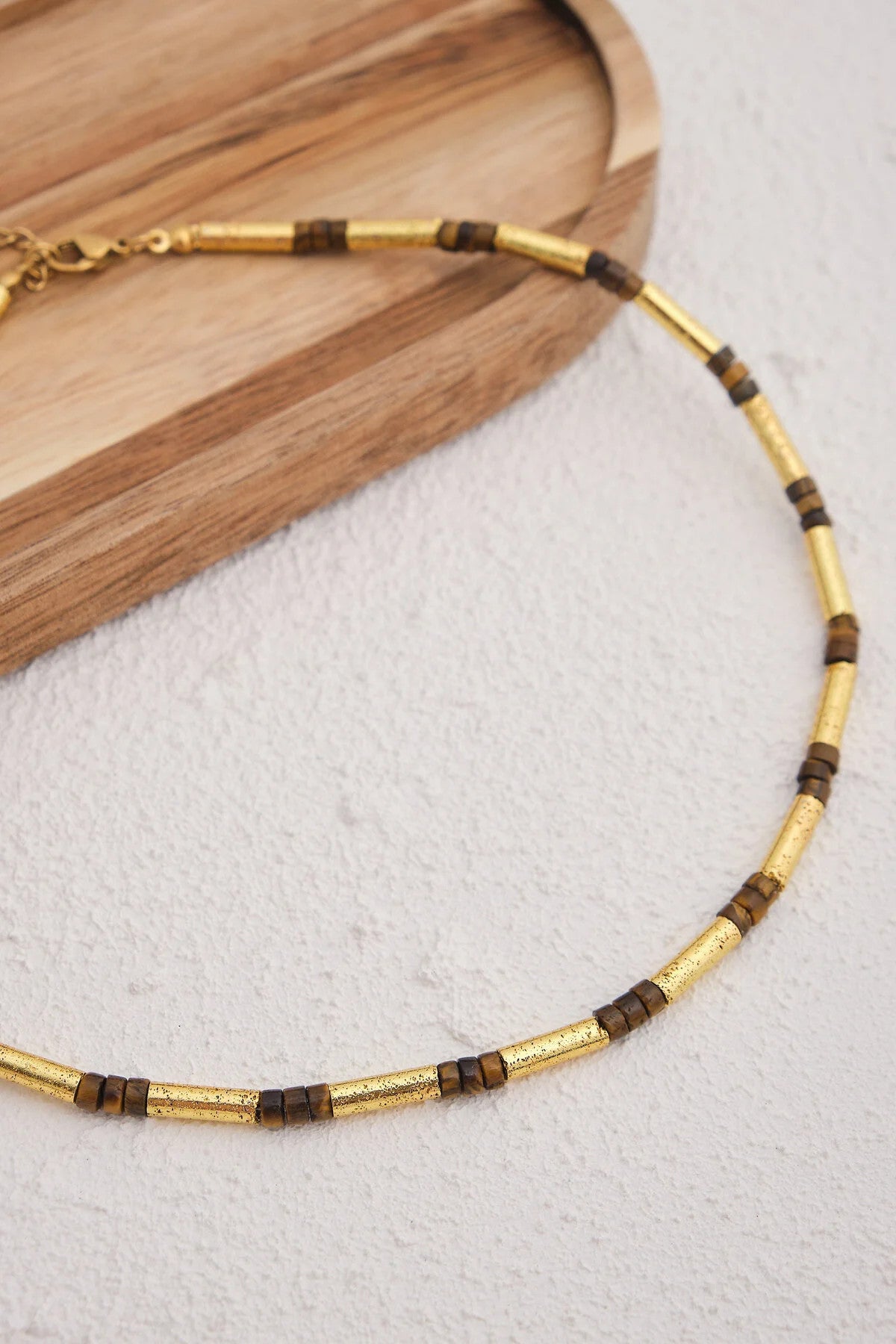 Lav Taşı ve Kaplan Gözü Doğal Taş Kolye 40cm+5cm El İşi Özel Yapım Gerçek Doğal Taş