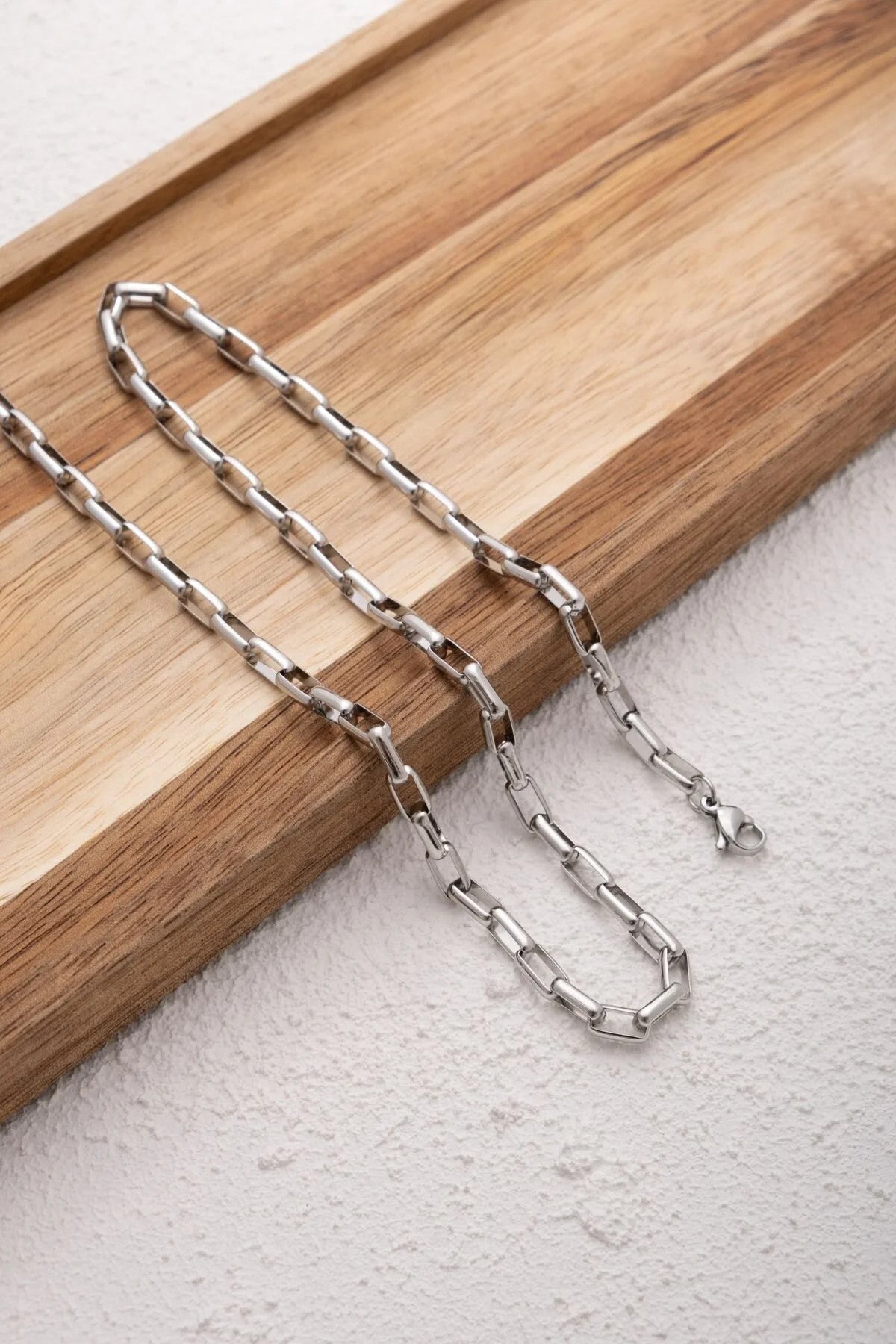 Çelik İnce Dikdörtgen Bel Zinciri Kararmaz 4mm 60+75cm Günlük Kullanıma Uygun