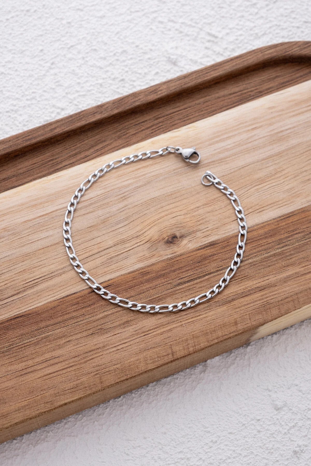 Çelik Ince Figaro Zincir Bileklik 3mm Kararmaz Unisex 17cm+4cm&21cm