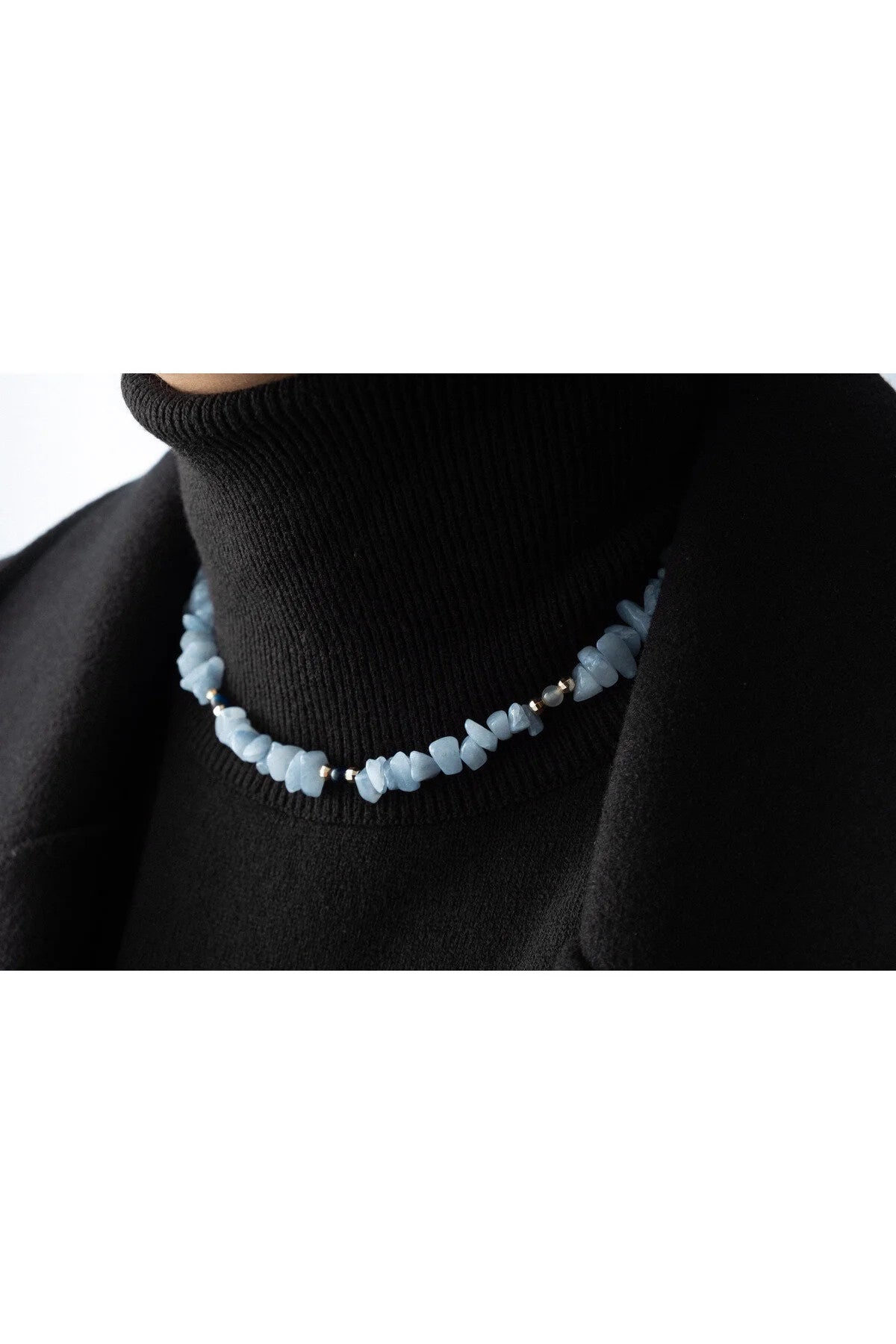 Akuamarin Doğal Kırık Taş Kolye 40cm El İşi Özel Yapım Akuamarin Taşı Chocker