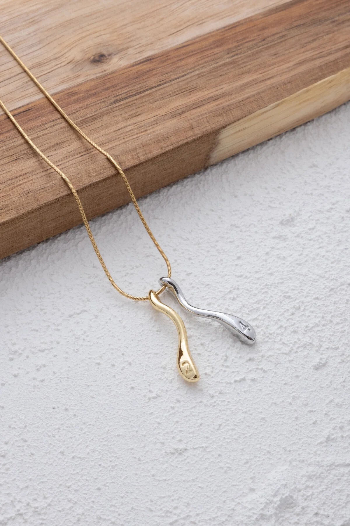 Çelik 24 Sayılı Kolye Kararmaz Sarmal Kolye Çift Renkli 45 cm