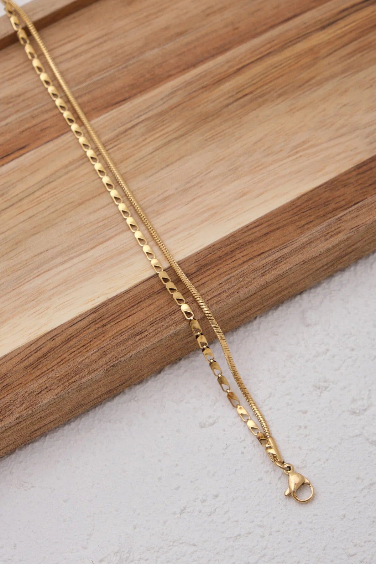 Çelik 2'li Kombin Halat İtalyan Ve Papağan Zincir Bileklik Minimal Kararmaz 17+4cm