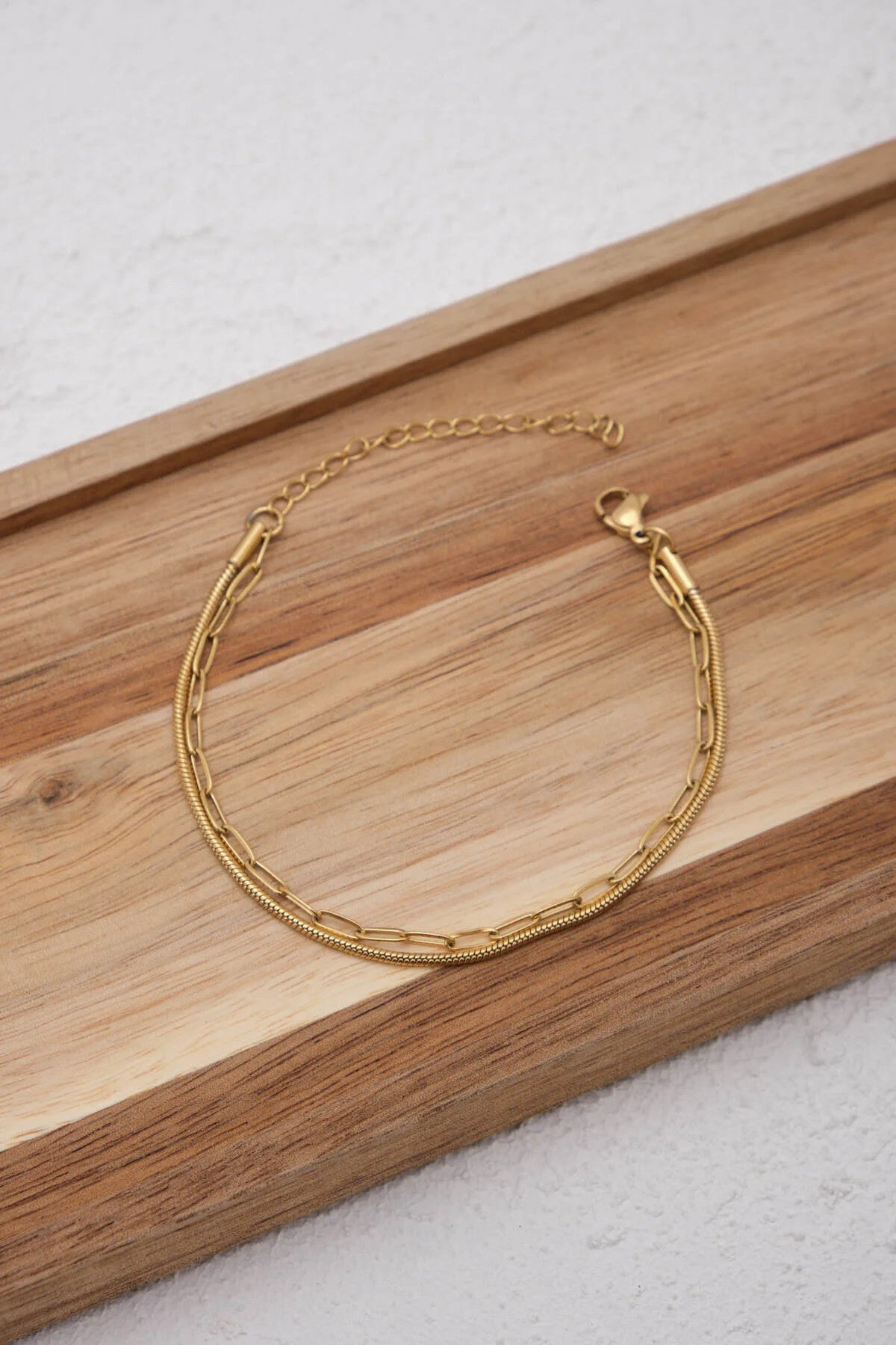 Çelik 2'li Kombin Ataç ve İnce İtalyan Zincir Bileklik Minimal Kararmaz 17+4cm