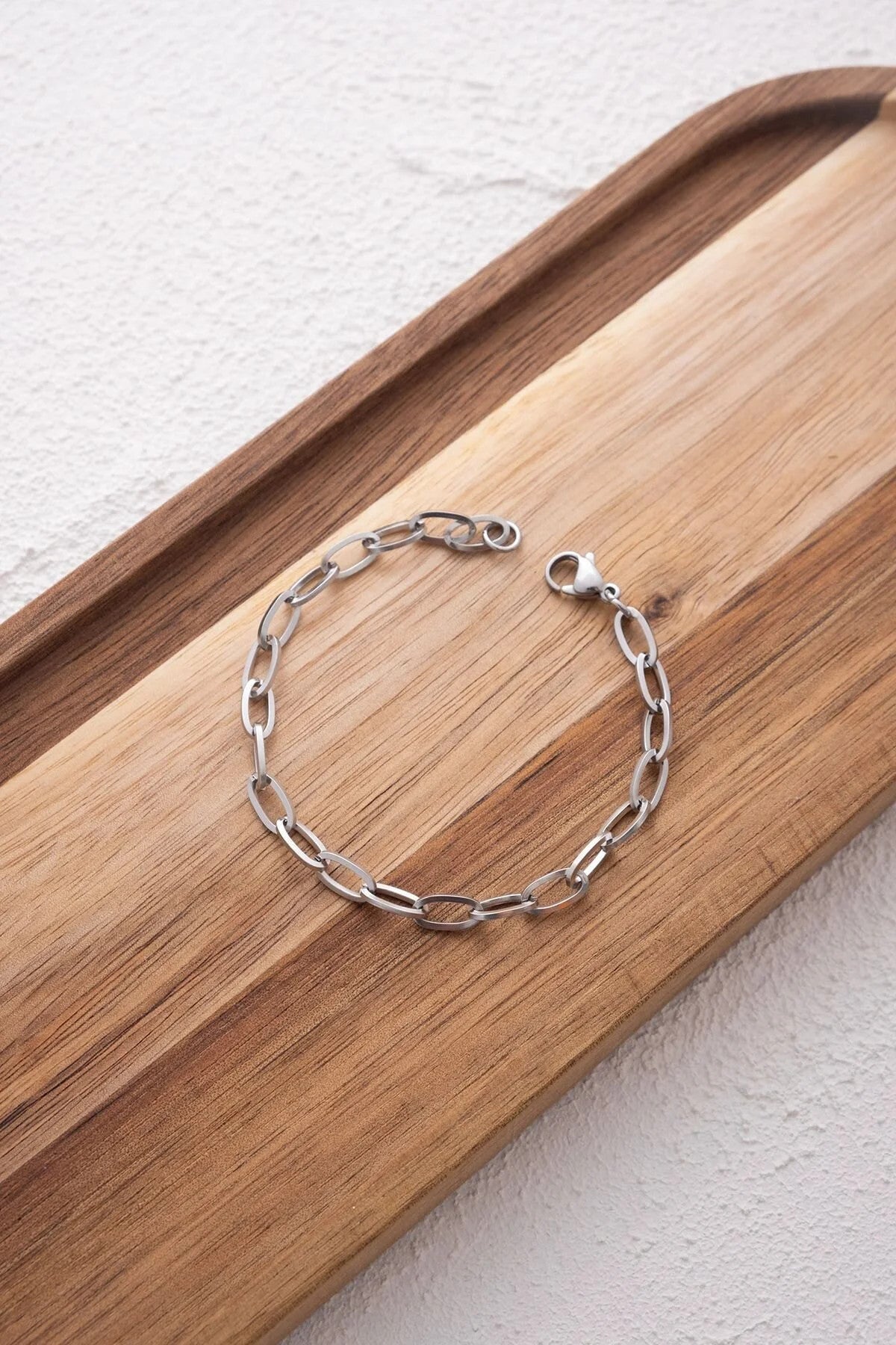 Çelik Kalın Ataç Bileklik Oval Zincir Kararmaz 5mm 17cm+4cm&21cm