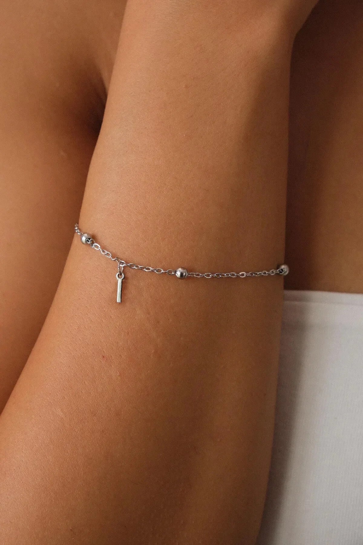 Çelik Harfli Top Ince Dorika Zincir Bileklik Harfli Bileklik Forse Zincir 1mm Minimal 17+4cm&21cm