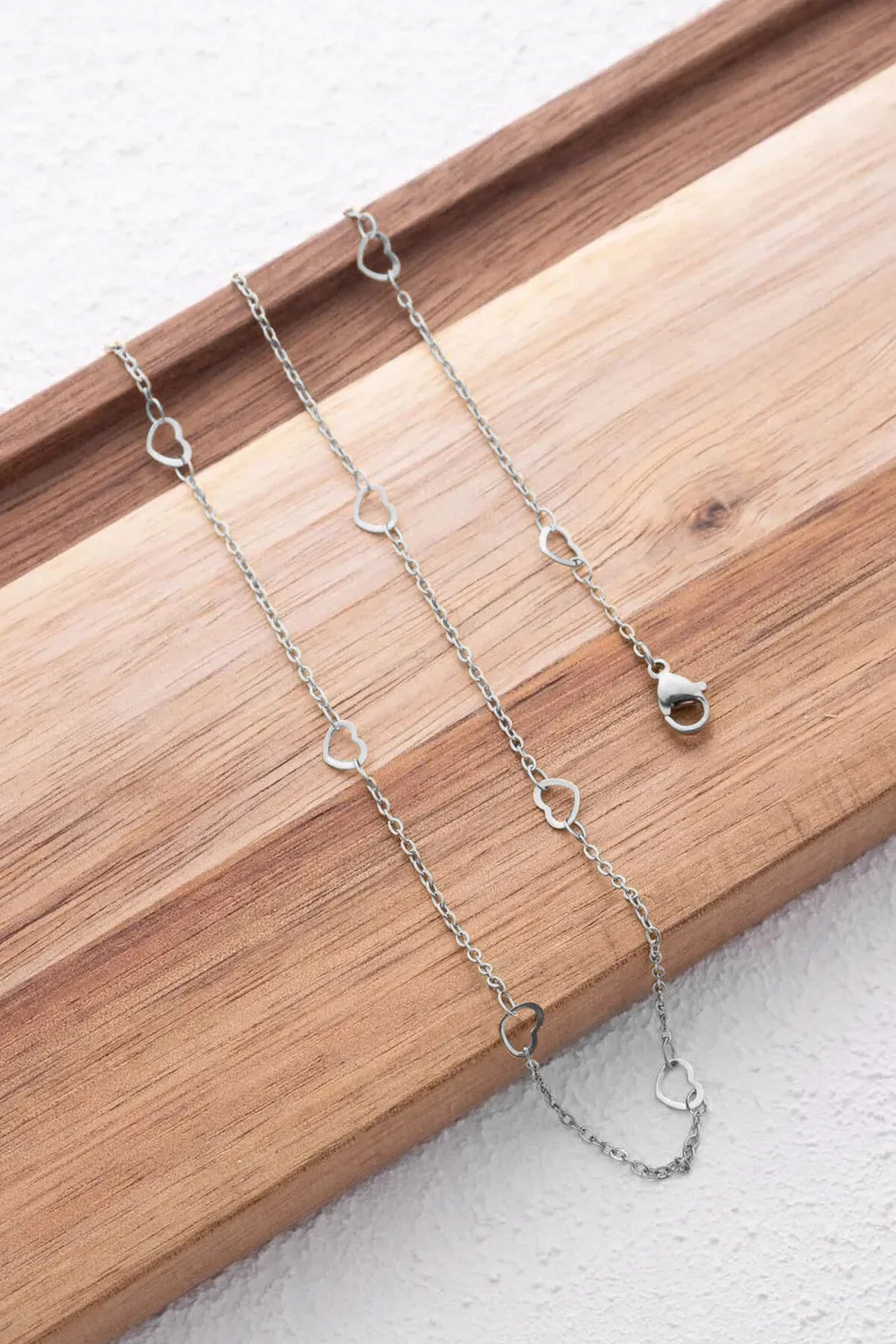 Çelik Kalpli Ince Klasik Bel Zinciri Ince Forse Kalp Zincir 60-75cm 1mm Zarif Minimal