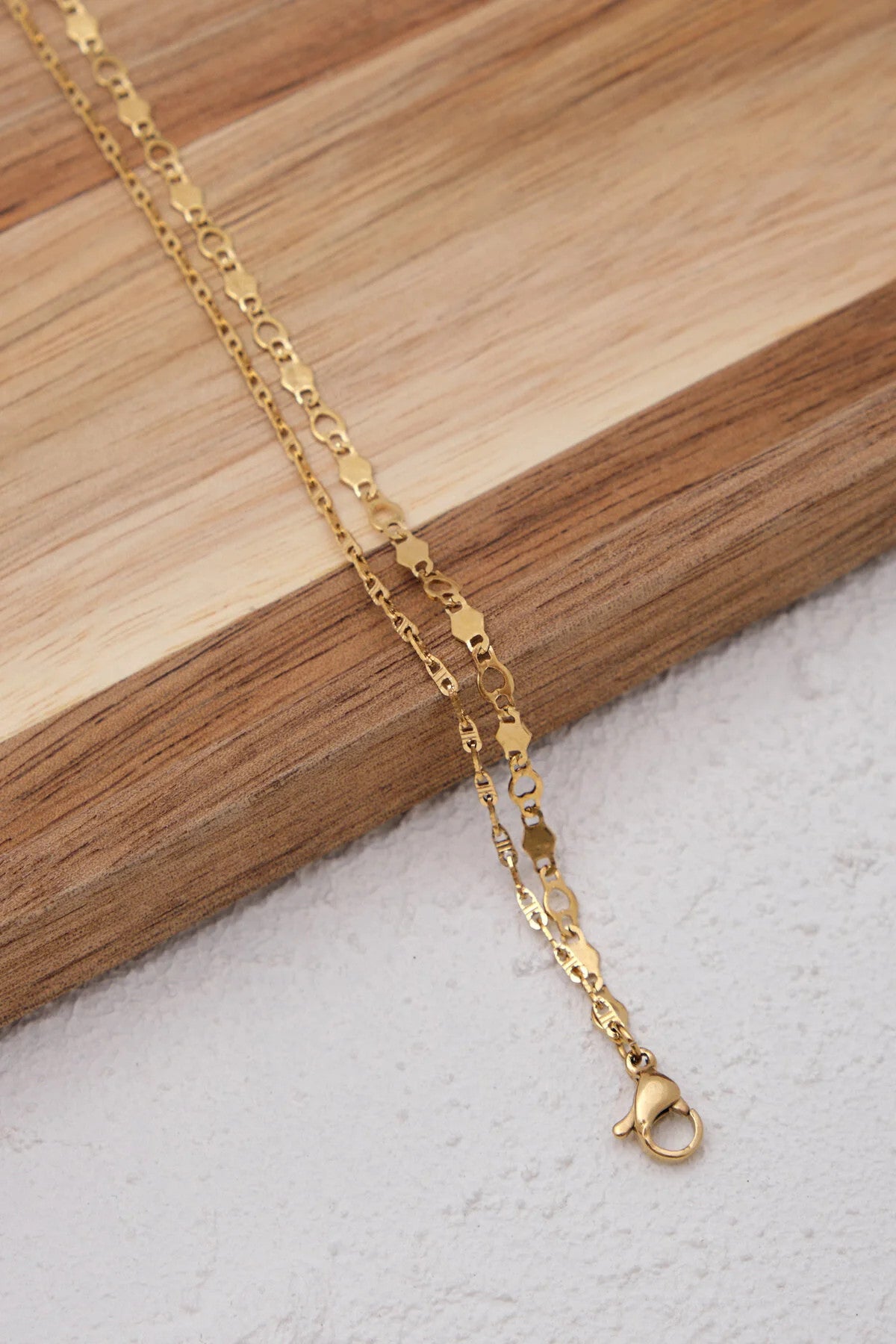 Çelik 2'li Kombin Dokulu Fermuar Ve Pullu Plaka Zincir Halhal Minimal Kararmaz 22+4cm