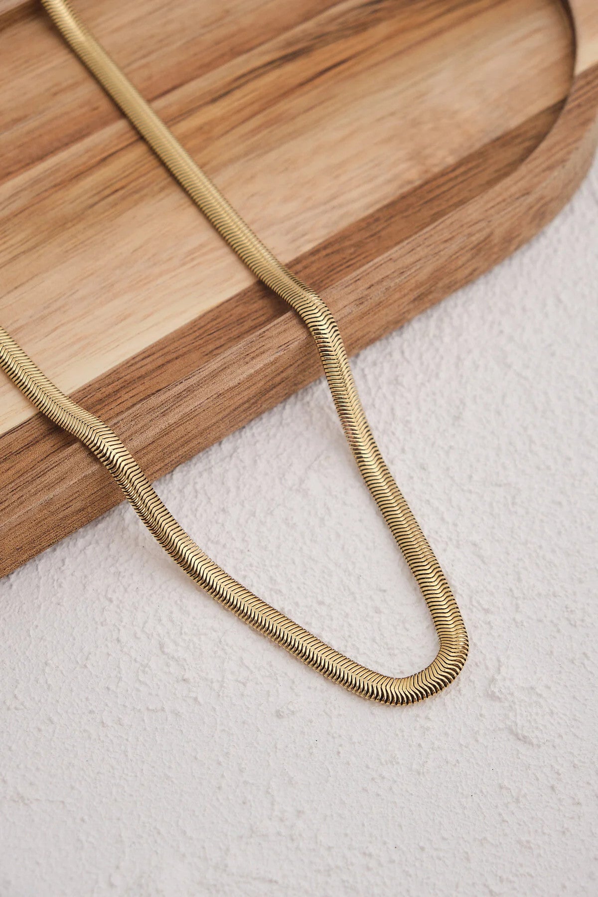 Çelik Yılan Kolye Balık Sırtı Yassı Zincir Kolye 5mm Kararmaz 45cm