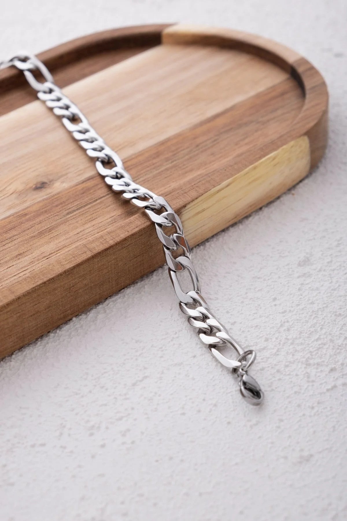 Çelik Figaro Zincir Bileklik 6mm Kararmaz 17cm+4cm&21cm Unisex