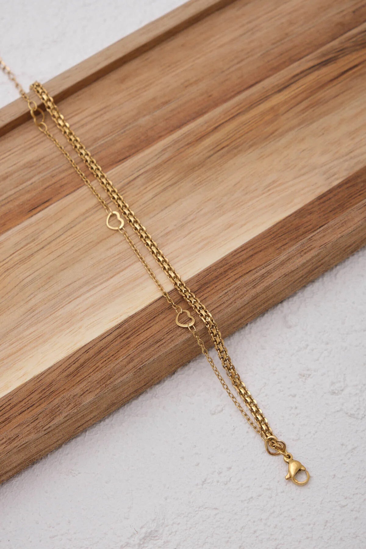 Çelik 2'li Kombin Örme ve Kalpli Zincir Bileklik Kararmaz 17+4cm & 21cm