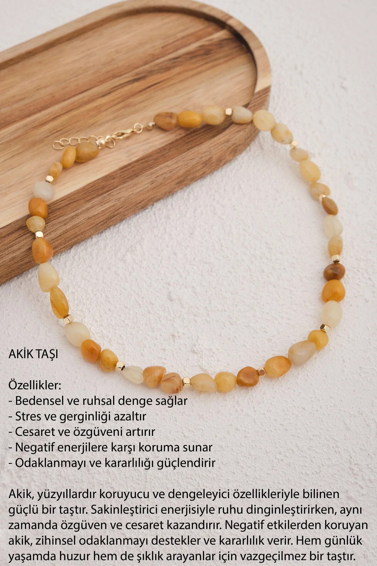 Akik Doğal Taş Kolye 40cm+5cm El İşi Özel Yapım Gerçek Turuncu Akik Taşı