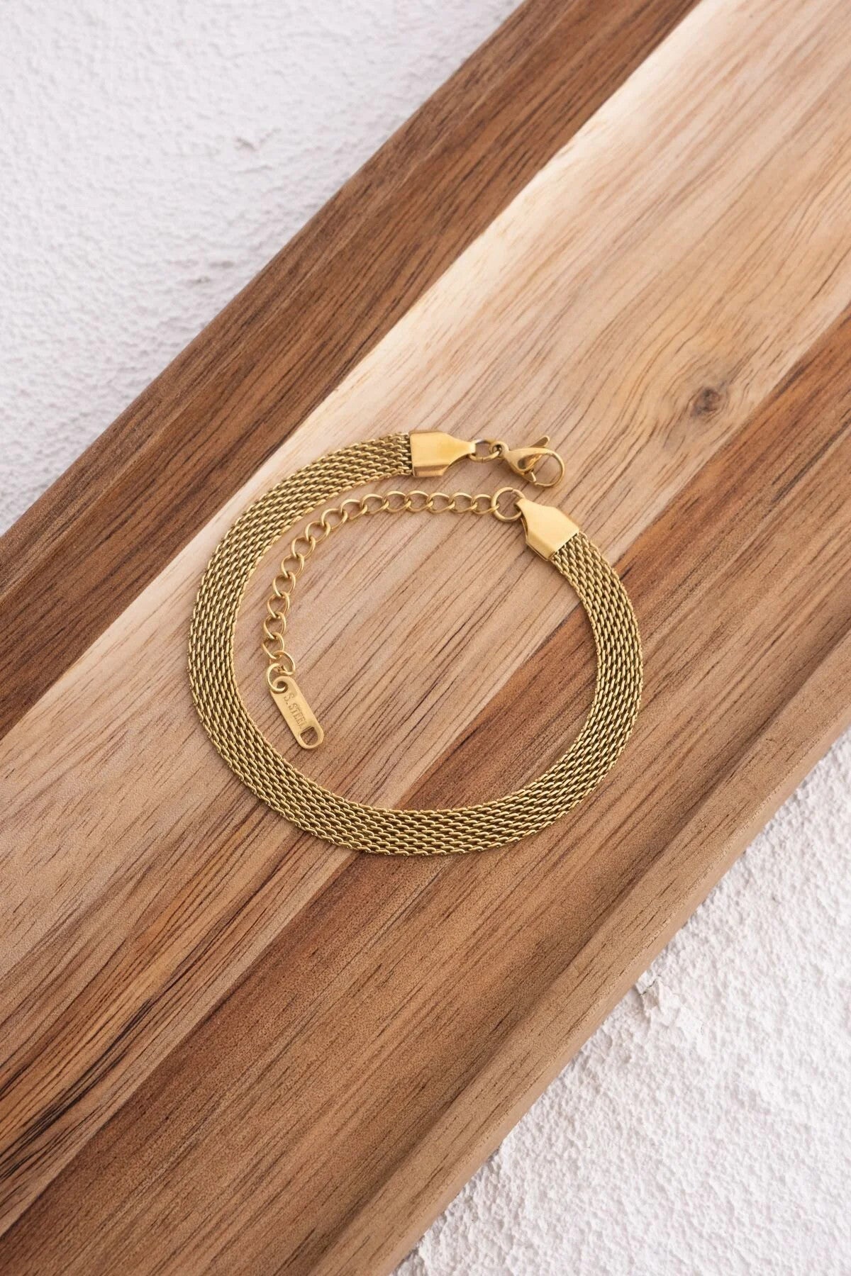 Çelik Örgü Bileklik Altın Kararmaz Örme Hasır Bileklik 18cm+5cm