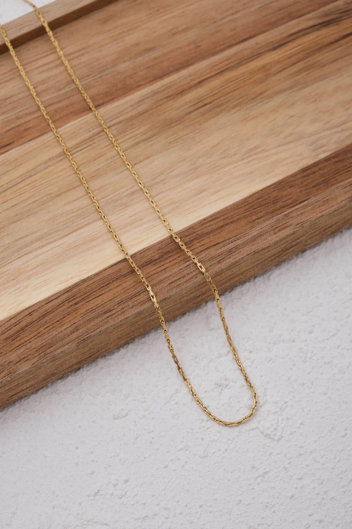 Çelik İnce Dikdörtgen Örme Zincir Kolye Kararmaz Minimal 1mm Unisex