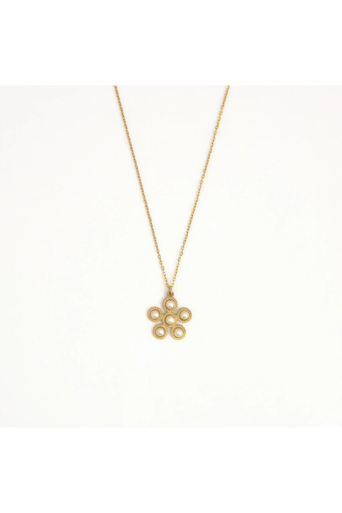 Çelik İnci Taşlı Yonca Kolye Kararmaz