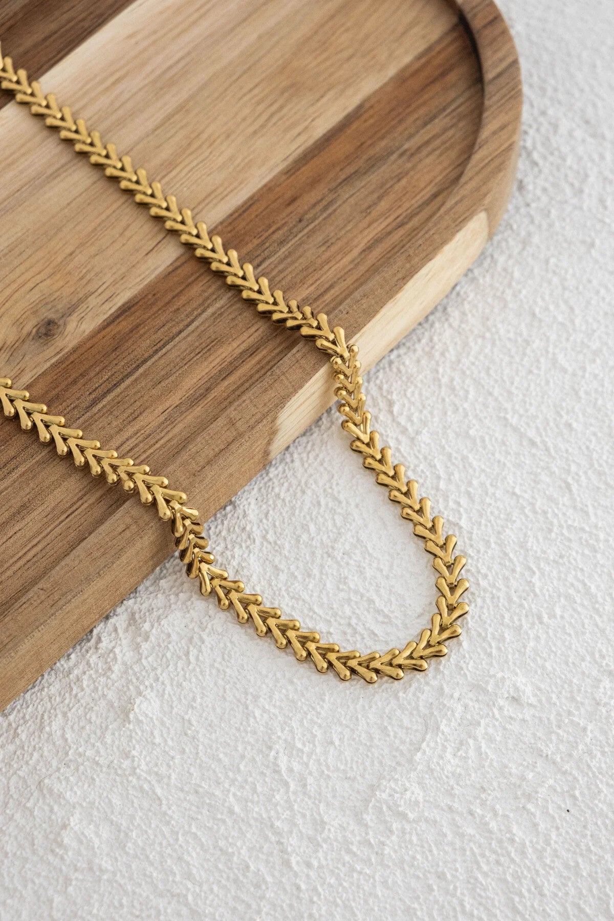 Çelik Balık Sırtı Zincir Kolye Kararmaz Başak Model Kolye 40cm+5cm