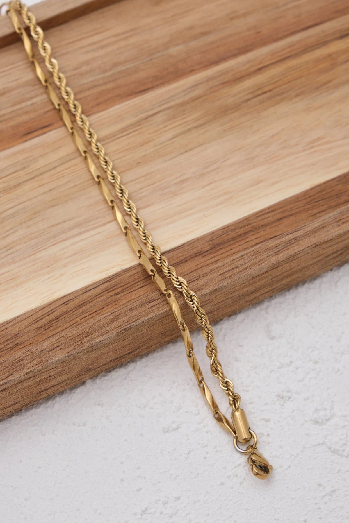 Çelik 2'li Kombin Burgu Ve Küp Üçgen Zincir Bileklik Kararmaz 17+4cm Günlük Kullanıma Uygun