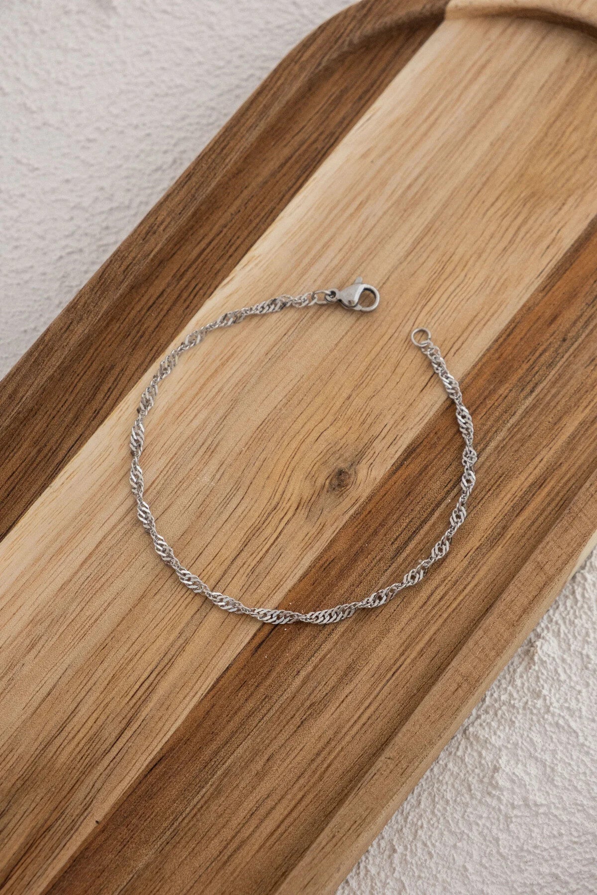 Çelik Singapur Zincir Bileklik İnce İthal Sarma Burgu Zincir 2mm Zarif Minimal 17cm+4cm&21cm