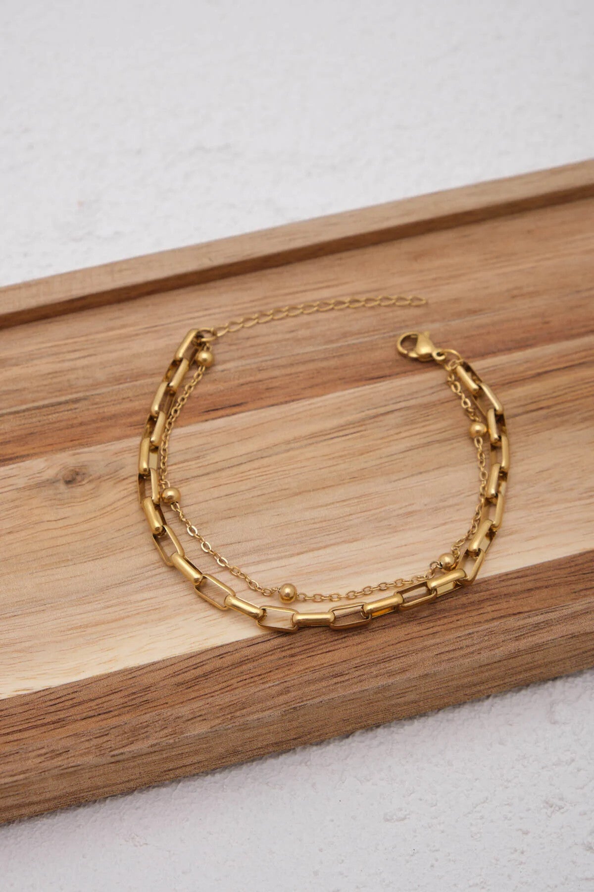 Çelik 2'li Kombin Toplu ve Ataç Dikdörtgen Zincir Bileklik Minimal Kararmaz 17+4cm & 21cm