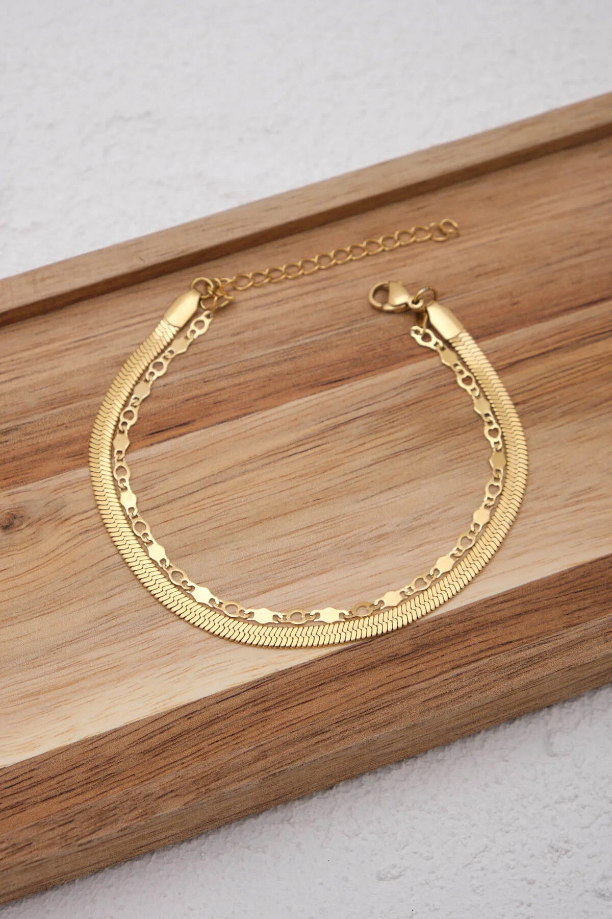 Çelik 2'li Kombin İtalyan ve Kalpli Altıgen Zincir Bileklik Minimal Kararmaz 17+4cm