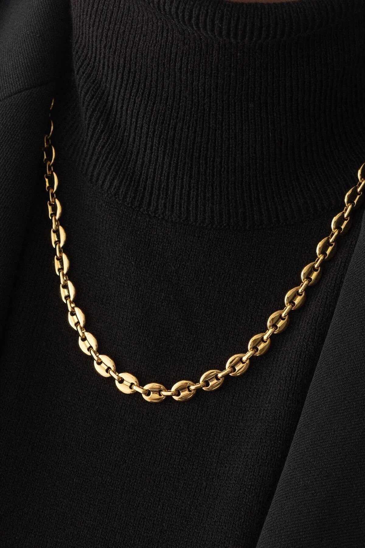 Çelik Gemici Model Zincir Kolye Kahve Çekirdeği Zincir 5mm Kişiselleştirilebilir Boy