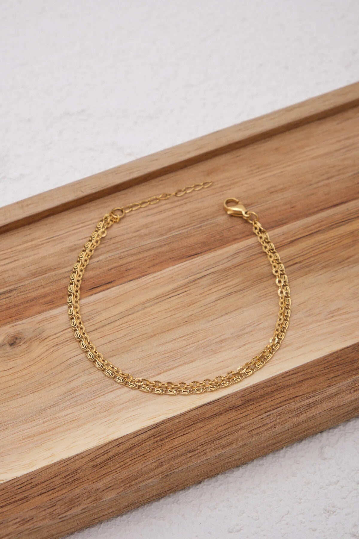 Çelik 2'li Kombin Salyangoz ve Dokulu Halat Zincir Bileklik Minimal Kararmaz 17+4cm