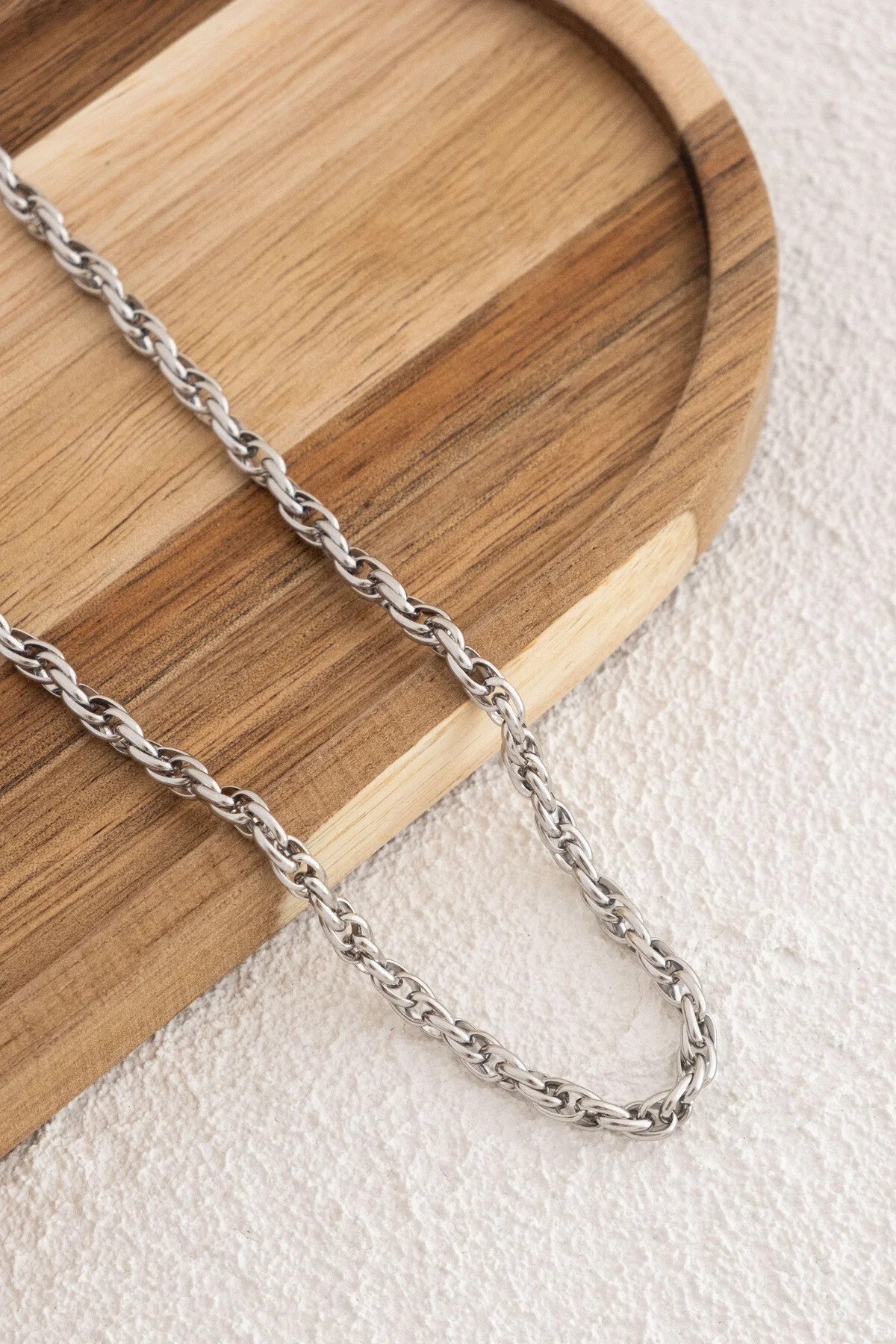 Çelik Burgu Zincir Kolye Küçük İç İçe Geçmeli Kolye 3mm Kararmaz