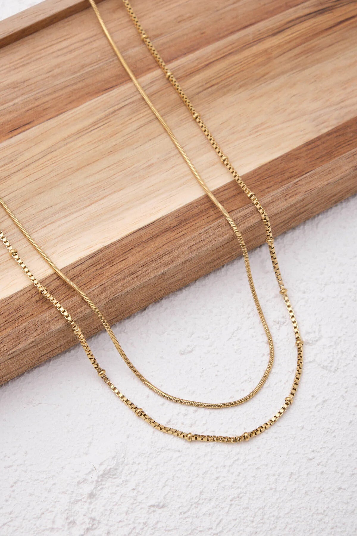 Çelik 2'li Kombin Toplu Kare ve İnce İtalyan Zincir Kolye Minimal Kararmaz 45+5cm