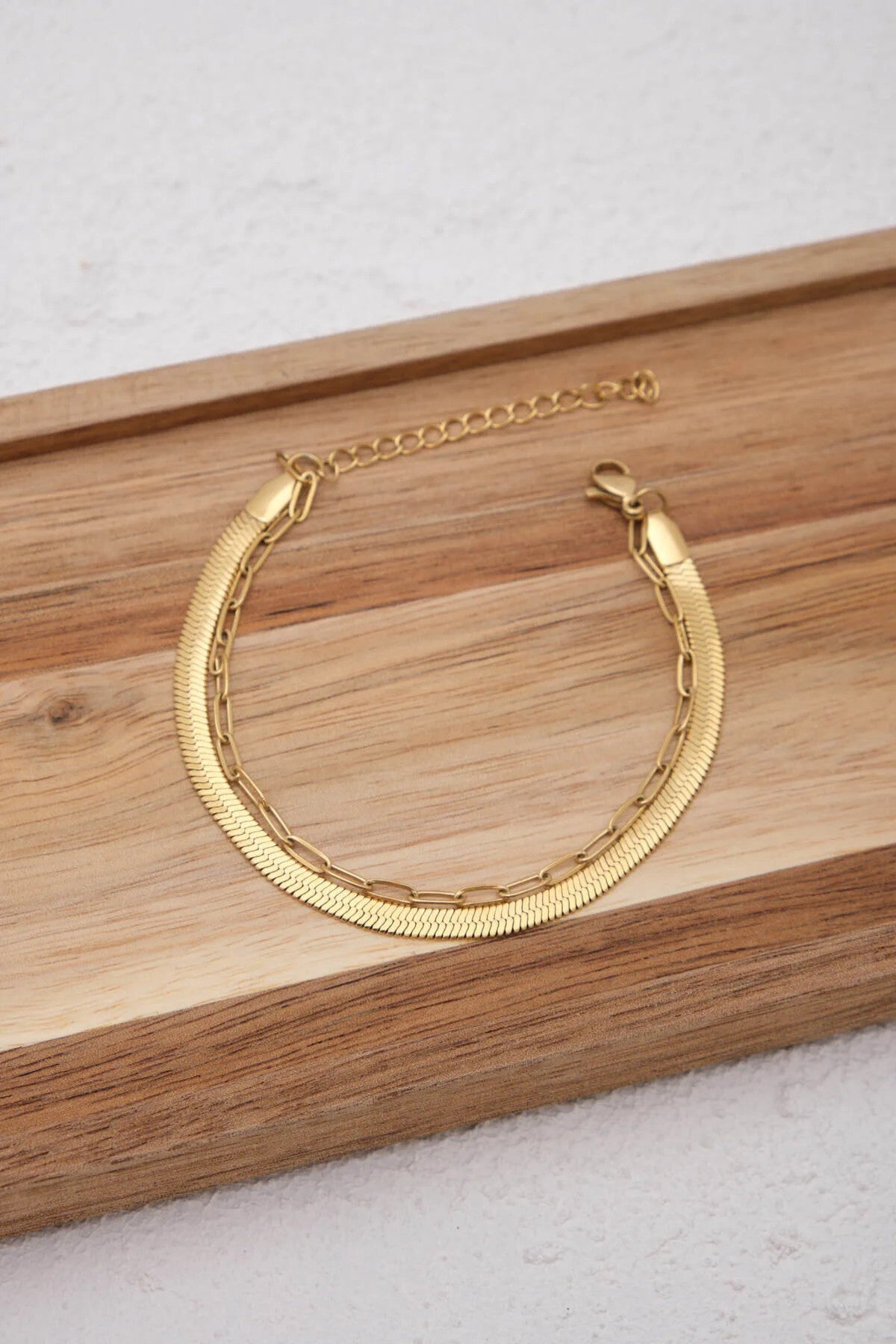 Çelik 2'li Kombin İtalyan ve Ataç Zincir Bileklik Minimal Kararmaz 17+4cm