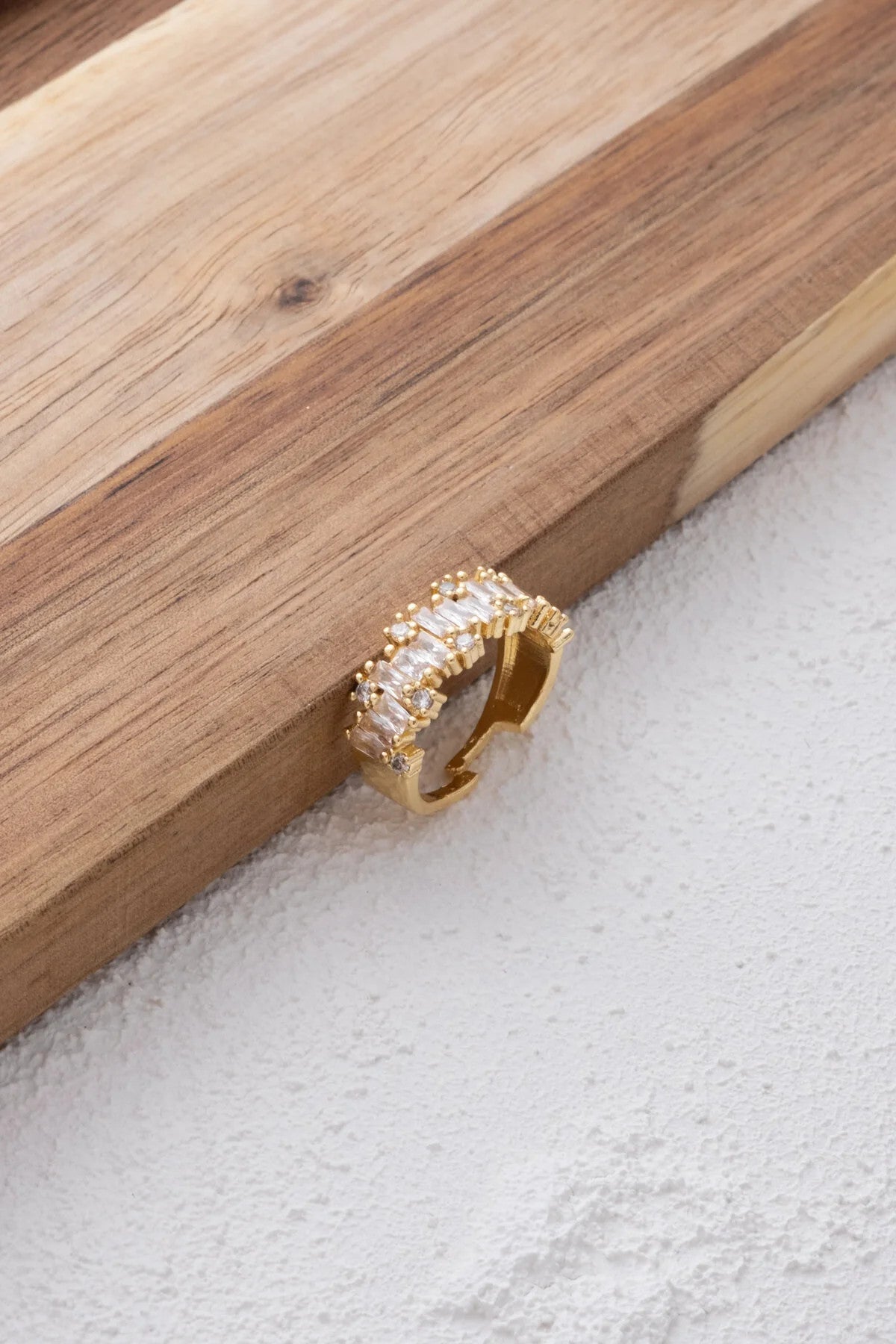 Baget Taşlı Yüzük Beyaz Zirkon Taşlı Yarım Tur Free Size Ayarlanabilir