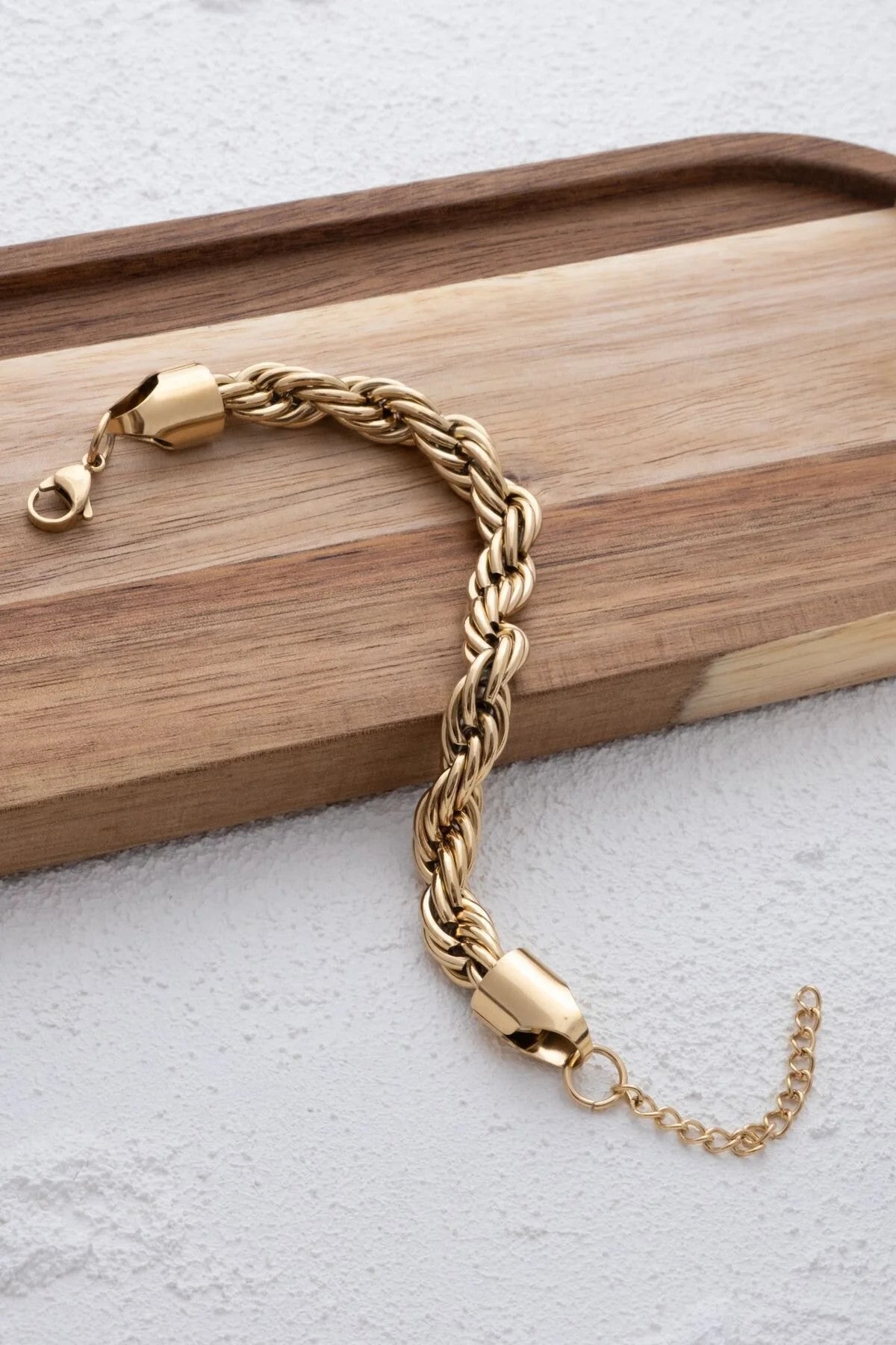 Çelik Kalın Burgu Bileklik Altın Kararmaz Zincir 19+5cm