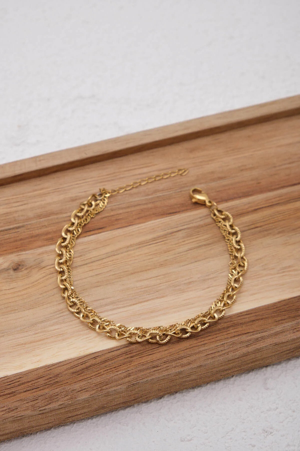 Çelik 2'li Kombin Singapur ve Dokulu Sarmal Zincir Halhal Minimal Kararmaz 22+4cm