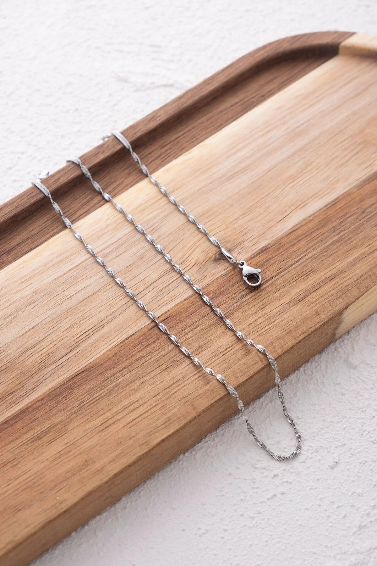 Çelik Ince Singapur Zincir Kolye Ince Burgu Zincir 1mm Zarif Minimal 45cm&60cm