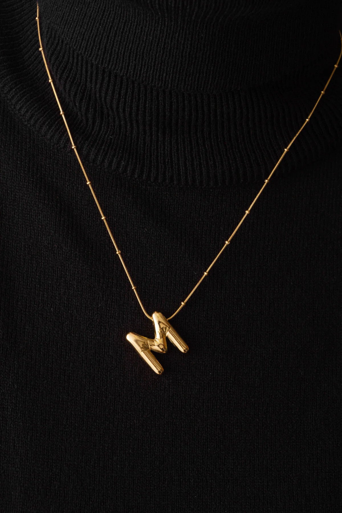 Çelik Harfli  "M"  Bubble Balon Kolye Balık Sırtı Toplu Zincir M Harfi 45cm