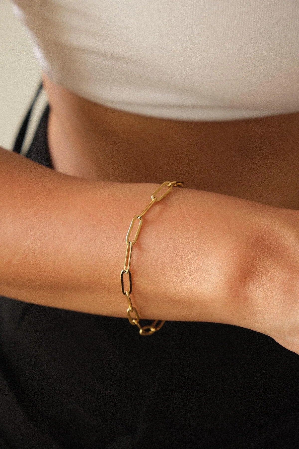 Çelik Ataç Zincir Bileklik Oval Halka 4mm 17cm+4cm&21cm Günlük Kullanıma Uygun Kablo Zincir Bileklik