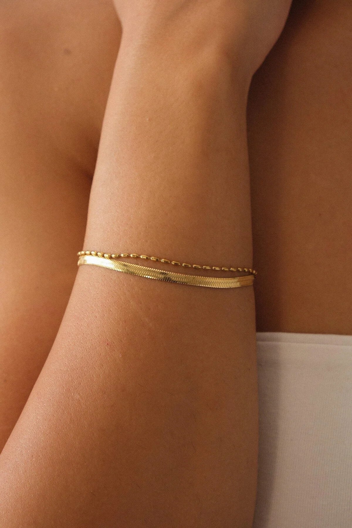 Çelik İtalyan Zincirli 2li Bileklik Kararmaz 17+6cm 3mm & 1mm Günlük Kullanıma Uygun