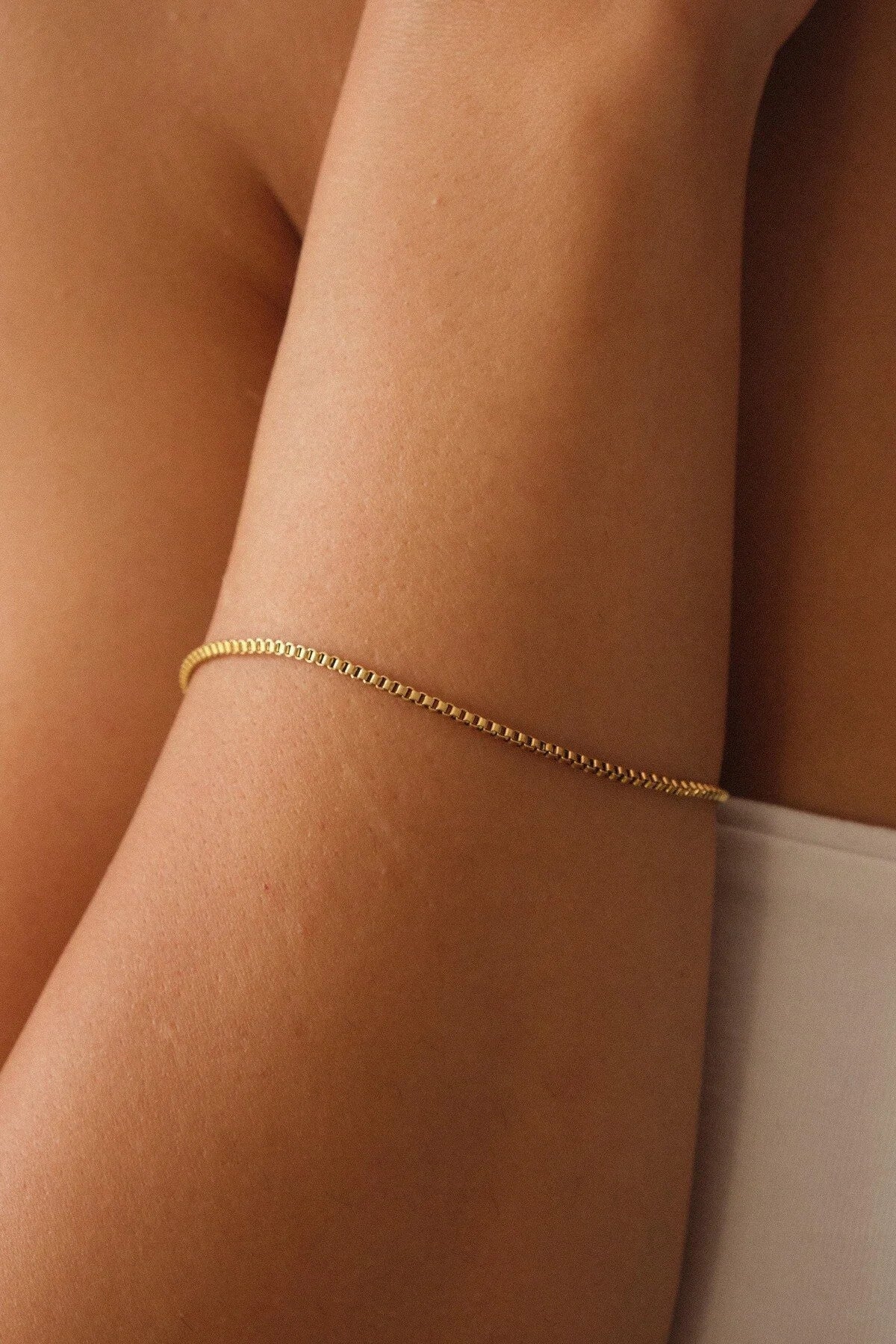 Çelik Kutu Kare Zincir Bileklik İnce Box Küba Zincir 1mm Zarif Minimal 17cm+4cm&21cm