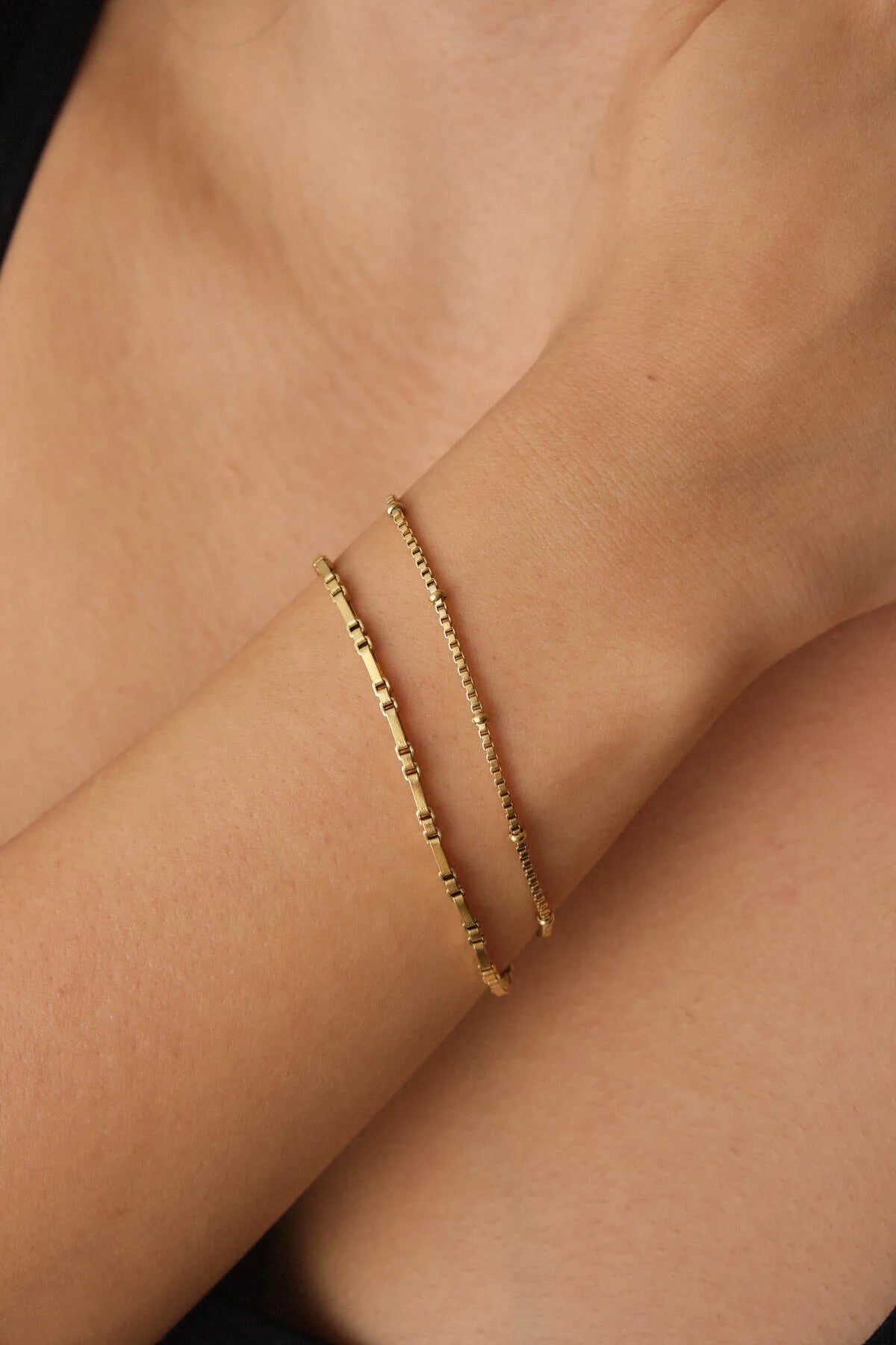 Çelik 2'li Kombin Toplu Kutu Kare Ve Dikdörtgen Kare Zincir Bileklik Kararmaz 17+4cm & 21cm