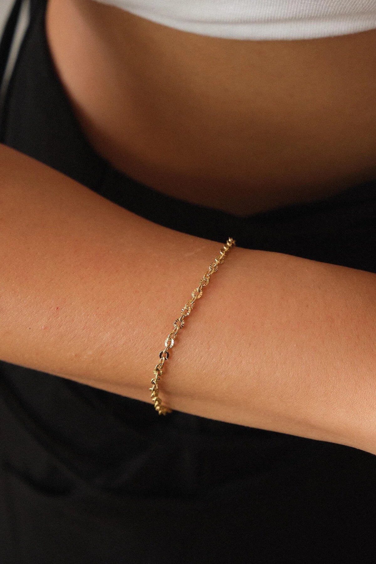 Çelik Halat Çizgili Zincir Bileklik Kararmaz 17+4cm 2mm Klasik Forse Işlemeli Zincir Zarif Minimal