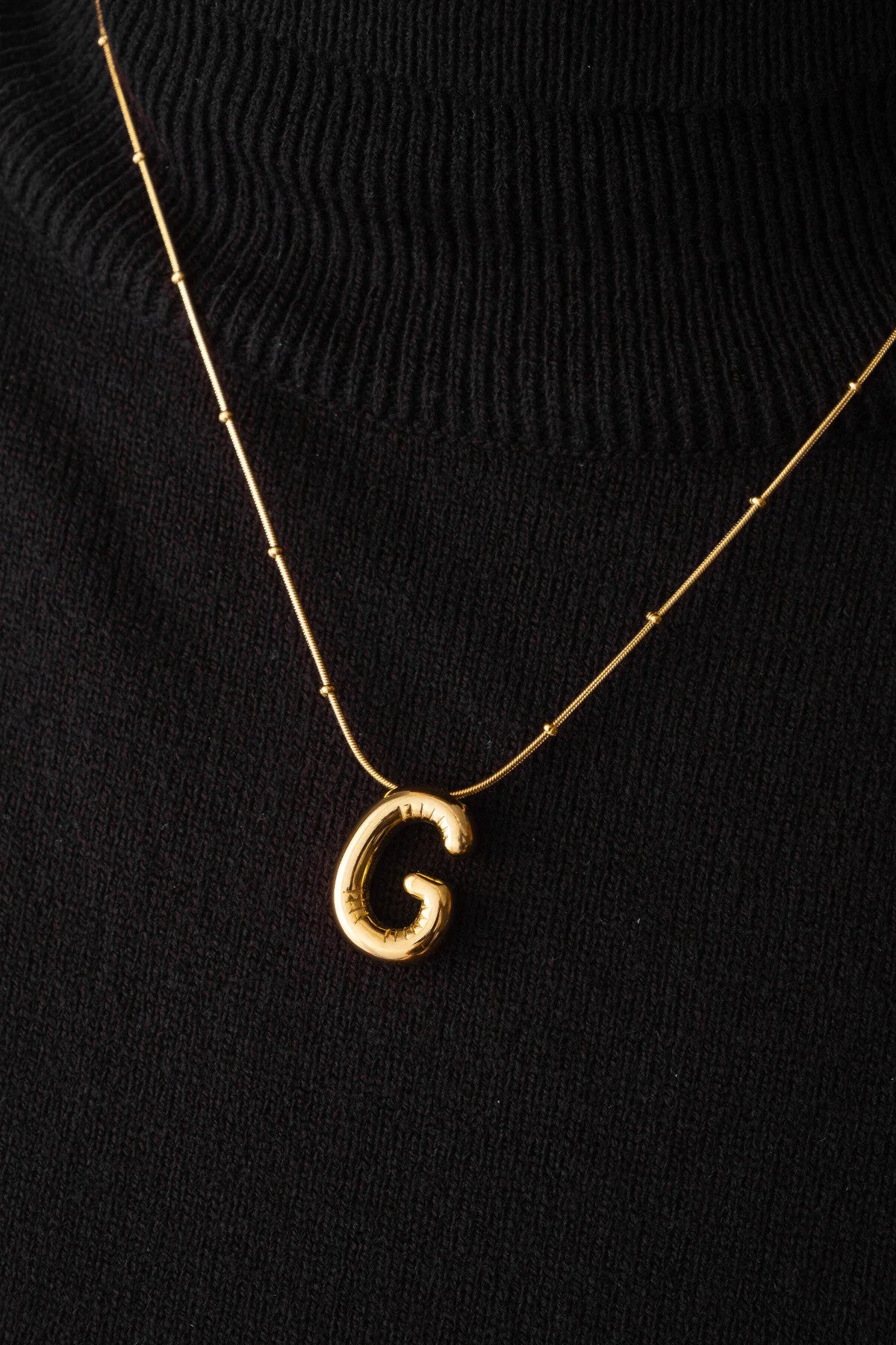 Çelik Harfli  "G"  Bubble Balon Kolye Balık Sırtı Toplu Zincir GHarfi 45cm